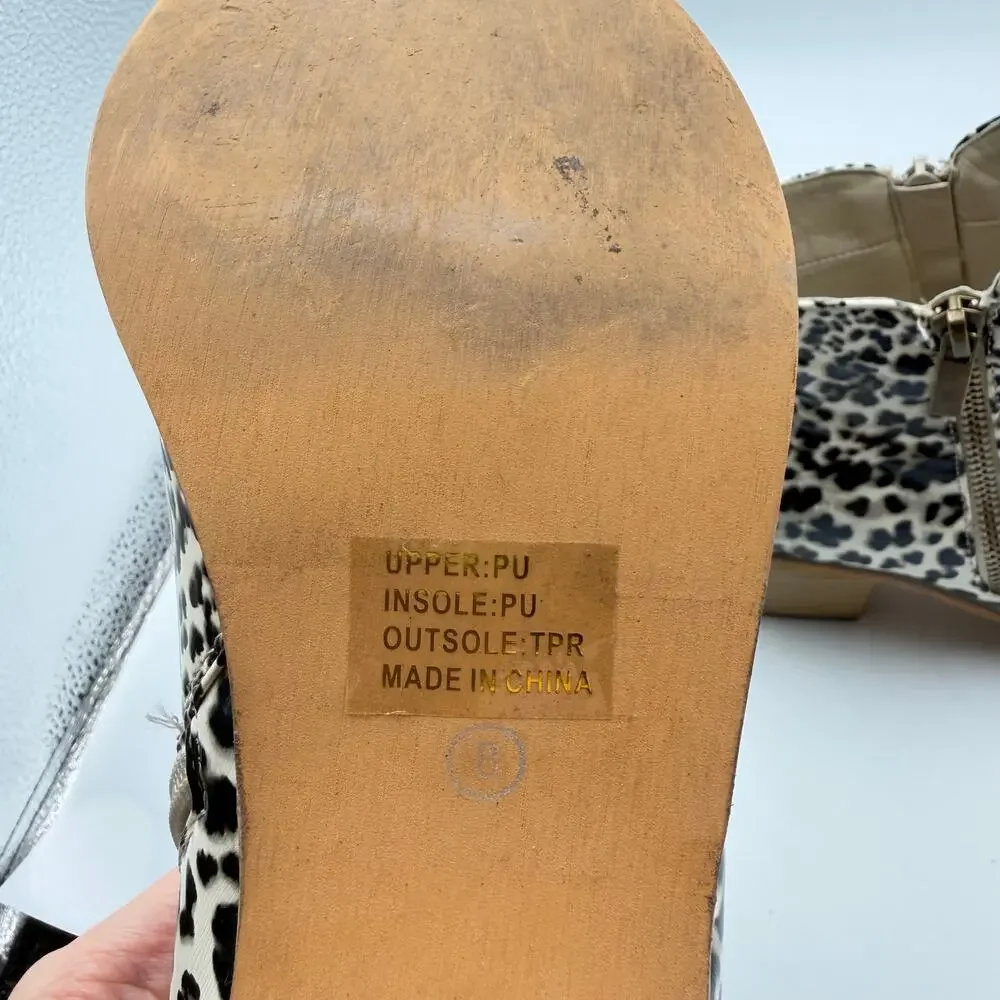 Journee Collection Rebel Leopard Black White & Gray Side Zip Block Heel Booties